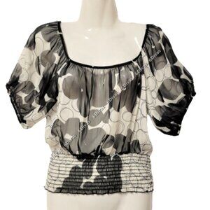 SEXY black white sheer short sleeve blouse top size M